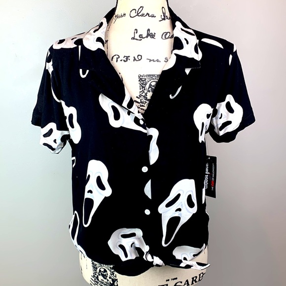 Ghost Face Tie Front Top NEW! Halloween - Picture 6 of 8